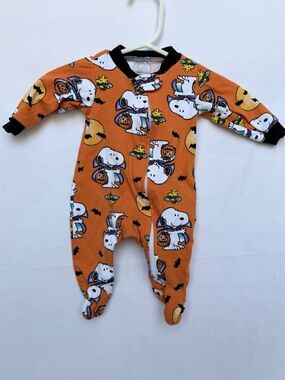 Peanuts Orange and Black Snoopy Halloween Footed One-Piece